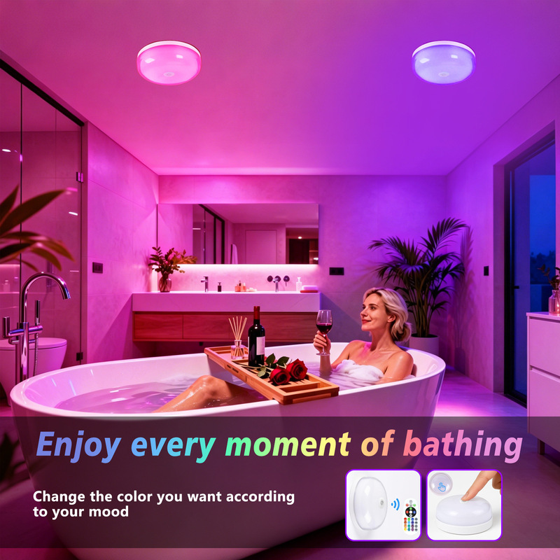Cross-border rechargeable touch-sensitive moisture-proof ceiling shower light, IP65 waterproof, magnetic, remote-controlled, RGB dimmable and color-adjustable bathroom light