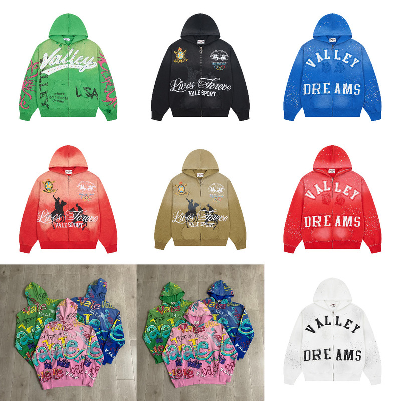 Cross-Border In-Stock Vale Forever American High Street Heavy-Duty Embroidery Rhinestone Zipper Hoodie Sweatshirt Couple Style Trendy