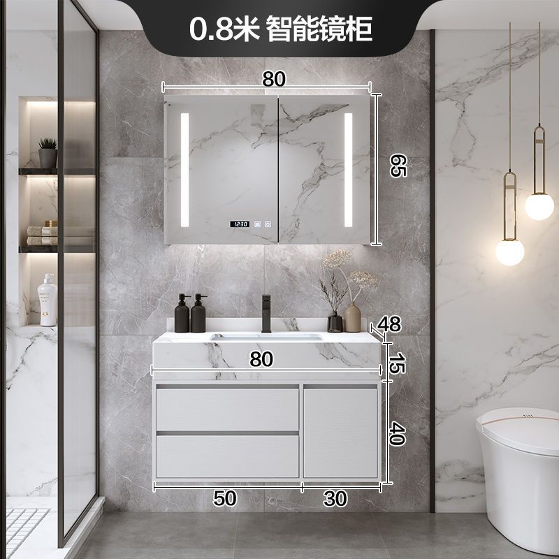Espejo de almacenamiento inteligente cabinet-80CM Placa de roca lavabo de cerámica