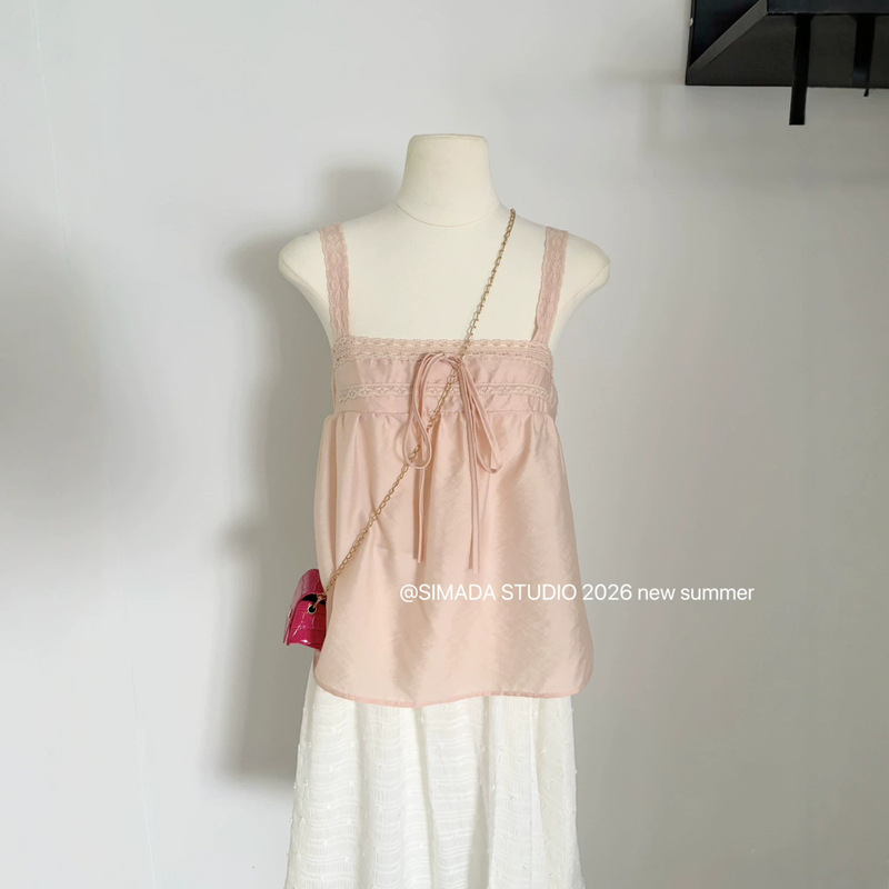 2026 Summer New Gentle and Sweet Grapefruit Pink Lace-Trimmed Age-Reducing Loose Top Tank Top
