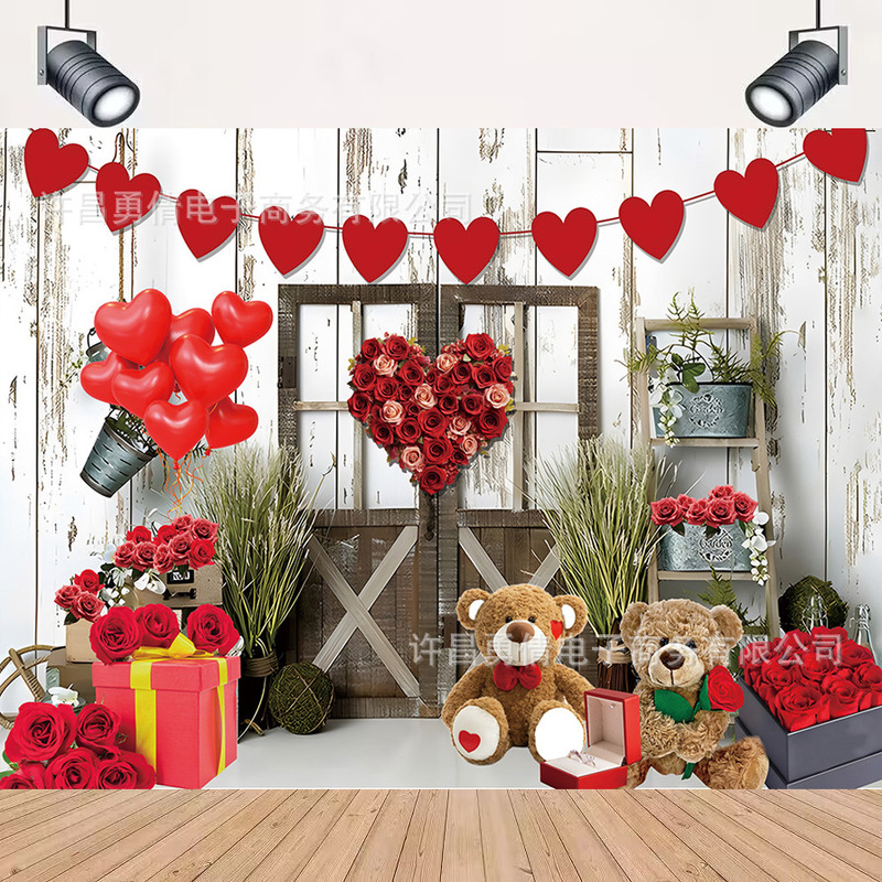 Cross-border New Love Bear Valentine's Day Photography Background Cloth Holiday Party Atmosphere Decoration Props Banner Hanging Cloth Cross-border New Love Bear Valentine's Day Photography Background Cloth Holiday Party Atmosphere Decoration Props Banner Hanging Cloth