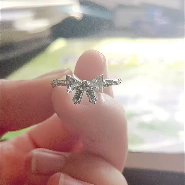 """"Time Princess"""""""" Girly Heart Versatile and Sweet Elegant Silver Bow Open Ring Adjustable Ring
