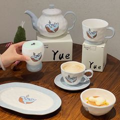 蓝鲸鱼家用餐具陶瓷套装高颜值蓝色茶壶咖啡杯