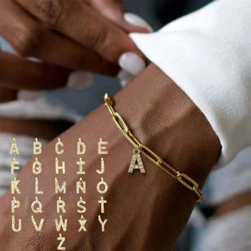 European and American English 26 Letter Pclip Chain Bracelet Titanium Steel French Retro Palace Style Stacked Diamond Zircon