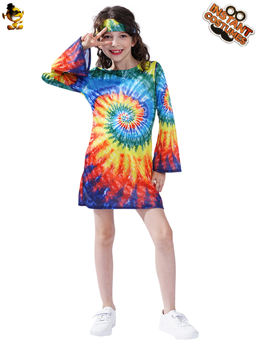 Ropa hippie para niñas y niños, falda hippie colorida retro estadounidense, distribución de ropa de actuación escénica al por mayor