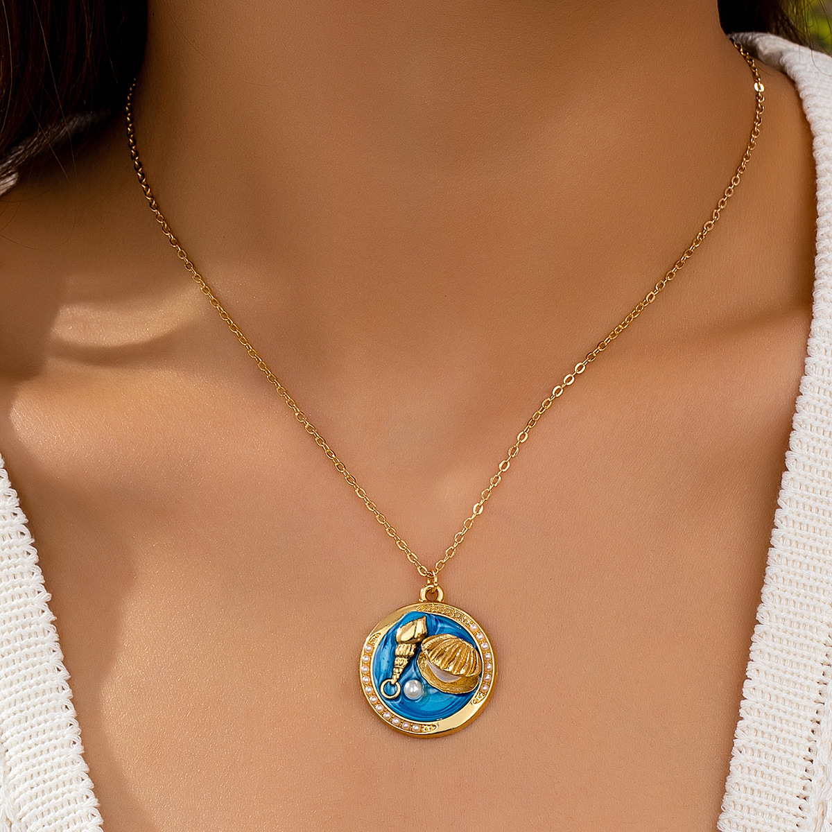 1 Piece Quantity Casual, Beach, Date Occasion Elegant Beach Coconut Tree Starfish Shell Alloy Cable Chain Lobster Trigger Clasp Closure Pendant Necklaces Wholesale