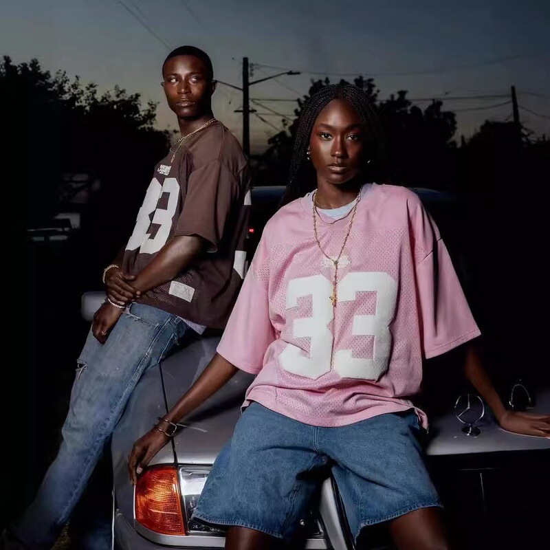 Wide Version of Mesh Quick-Drying Jersey Digital Foam Jersey Export Cross-Border Casual Sports Short-Sleeved T-Shirt Grids