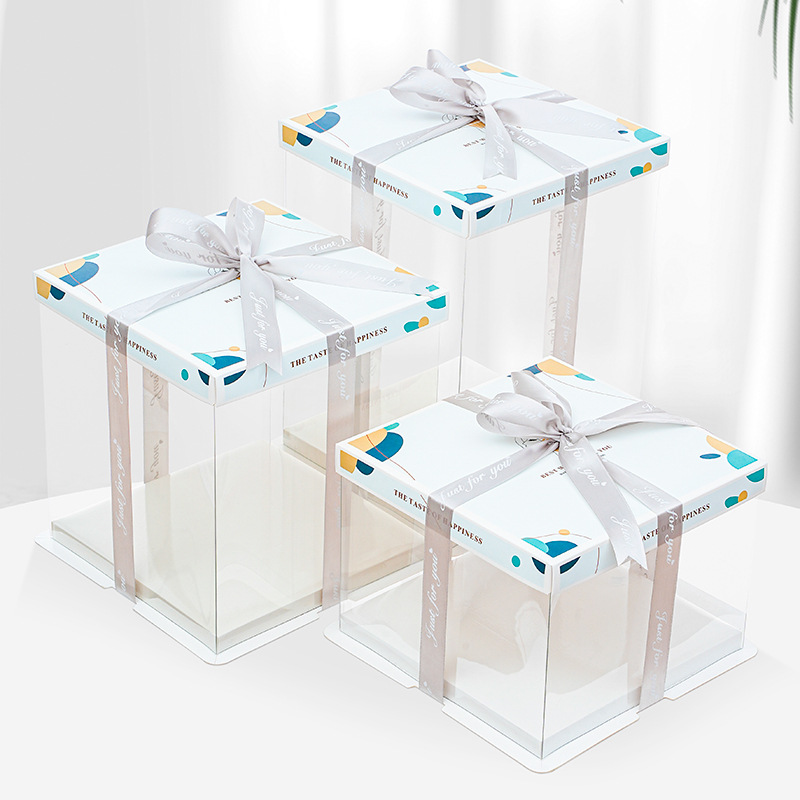 Caja de embalaje transparente para pasteles de cumpleaños, famosa en Internet, para pasteles de 4, 6, 8, 10 y 12 pulgadas, de una o dos capas, embalaje elevado para postres.