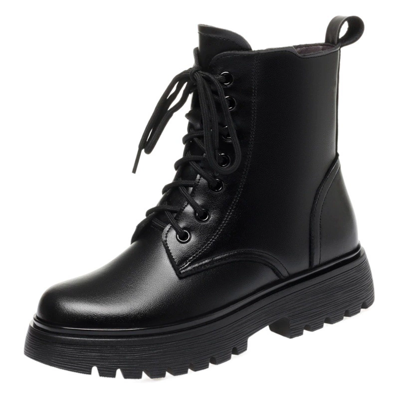 Зимние Ботинки Martin из мягкой кожи, женские ботинки на плоской подошве на флисовой подкладке, утолщенные хлопковые туфли на низком каблуке, 2023, хлопковые сапоги с мягкой подошвой