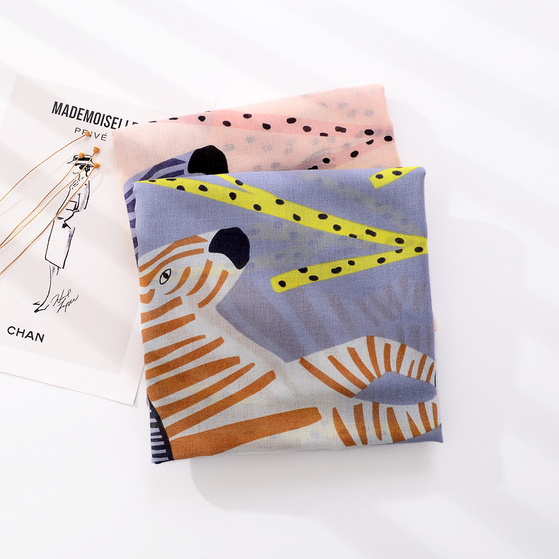 Primavera y otoño Resumen pintado a mano cebra animal patrón estilo coreano algodón y lino bufanda versátil largo protector solar bufanda