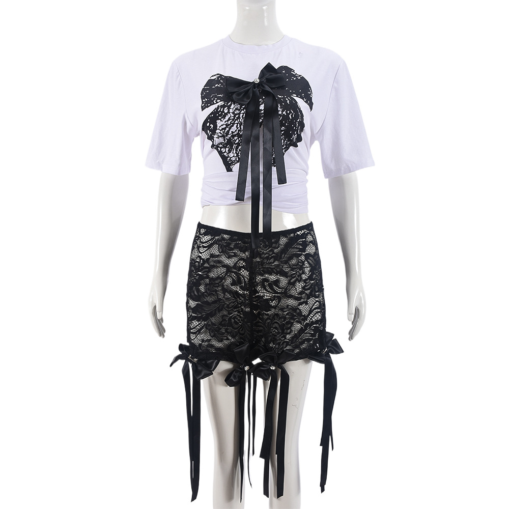 Sexy 3D Butterfly Print Loose Lazy Top Lace Trendy Shorts Suit Women