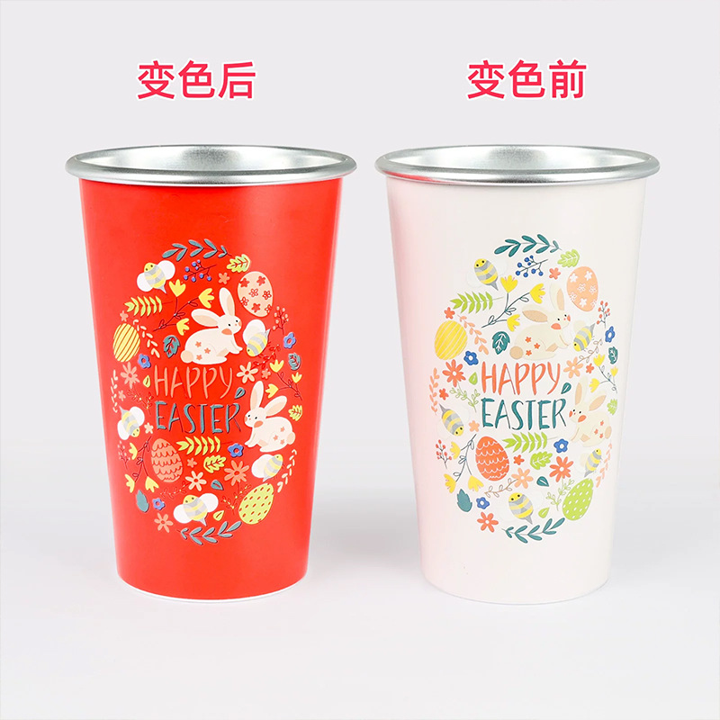 Vaso de aluminio que cambia de color para uso doméstico, vaso creativo para bebidas frías, jugos y agua para acampar al aire libre, vaso de cerveza portátil personalizado al por mayor.