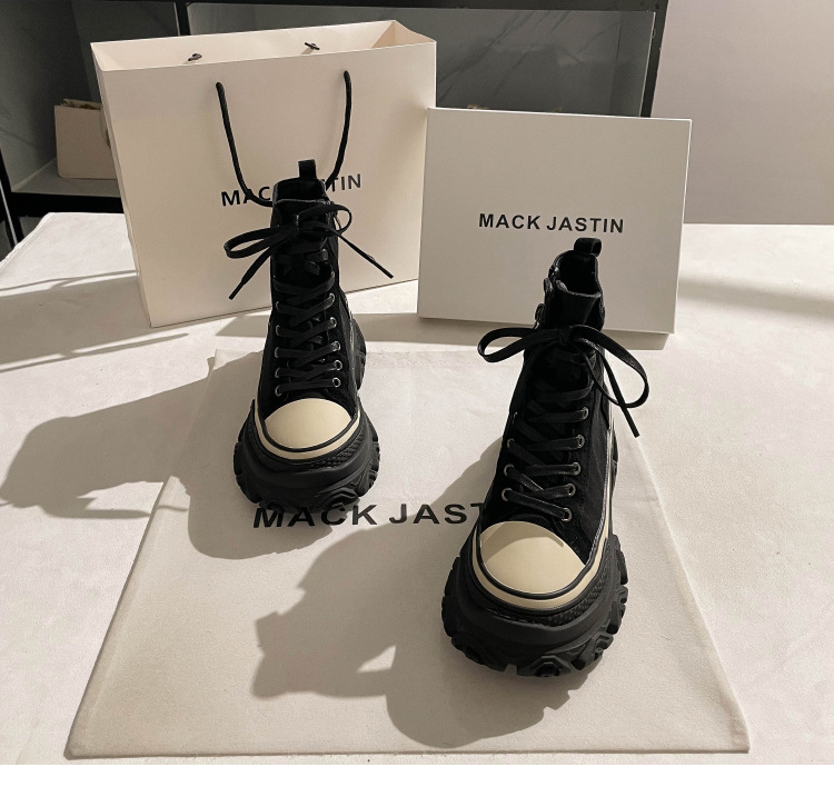 Luji genuine European station high-top denim canvas shoes women's 2024 spring new Martin boots thick-soled niche short boots_voghion.com