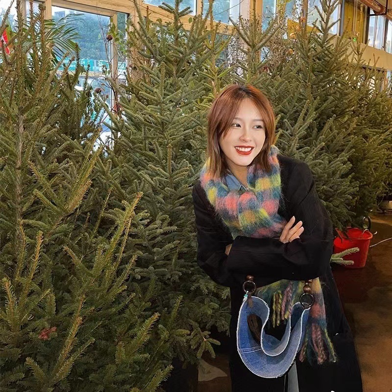 Estilo coreano contraste color pequeño color bufanda a cuadros mujer estudiante moda todo partido otoño e invierno cálido bufanda cómoda suave chal femenino