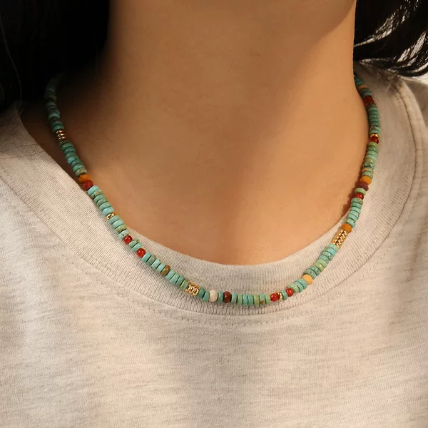 Colorful Natural Turquoise Beaded Necklace for Women, Handmade Popular Style, Light Luxury Niche Pearl, High-End Simple Set