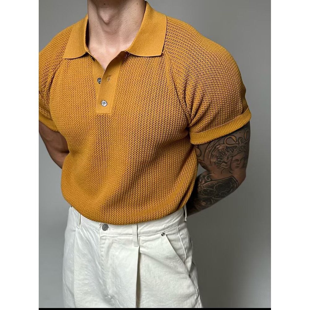 Verano nuevo estilo suéter de manga corta hombre panal hueco camisa POLO cuello de camisa camiseta de negocios comercio exterior transfronterizo al por mayor