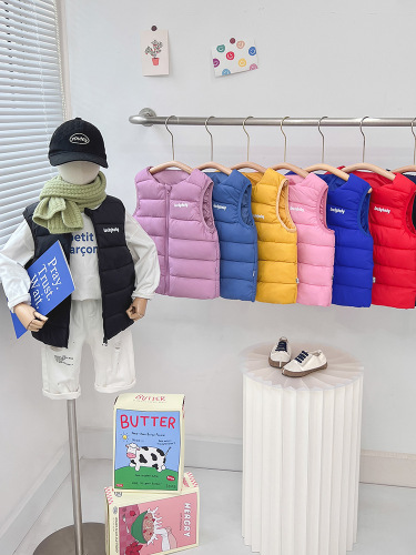 Autumn/Winter New Children's Down Cotton Vest for Boys and Girls, Wearable Inside and Outside, Thick Warm Cotton Back Vest for Babies