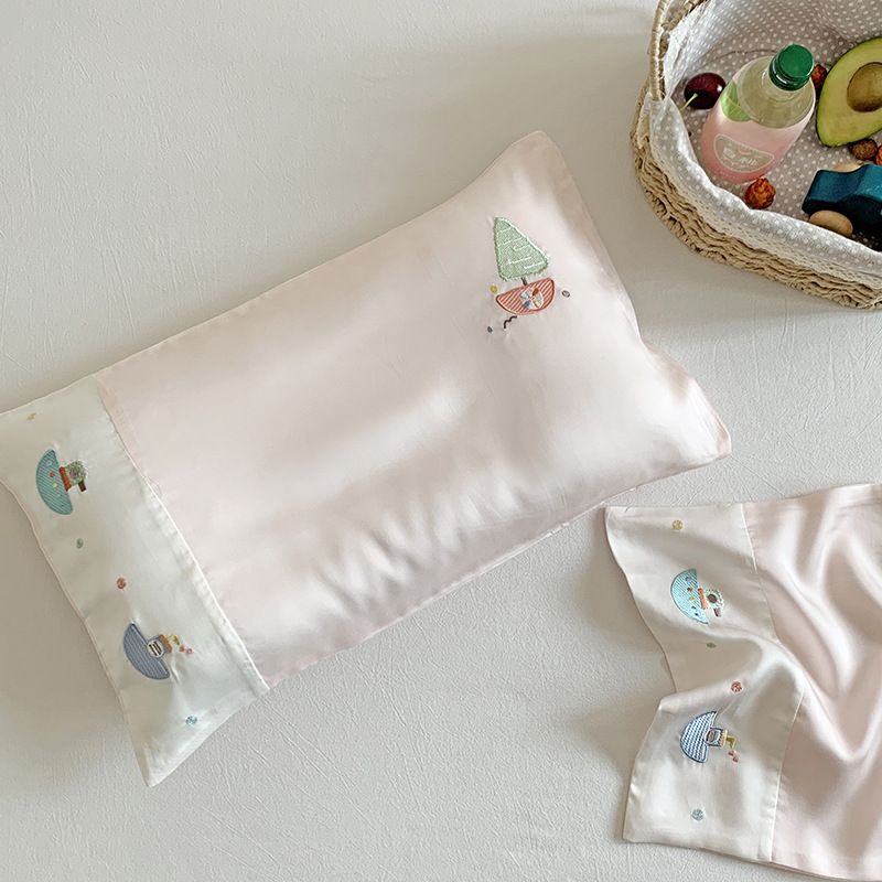 新商品60蘭精糸天子供枕カバー純色刺繍枕カバー夏涼感ライセル繊維枕カバー|undefined