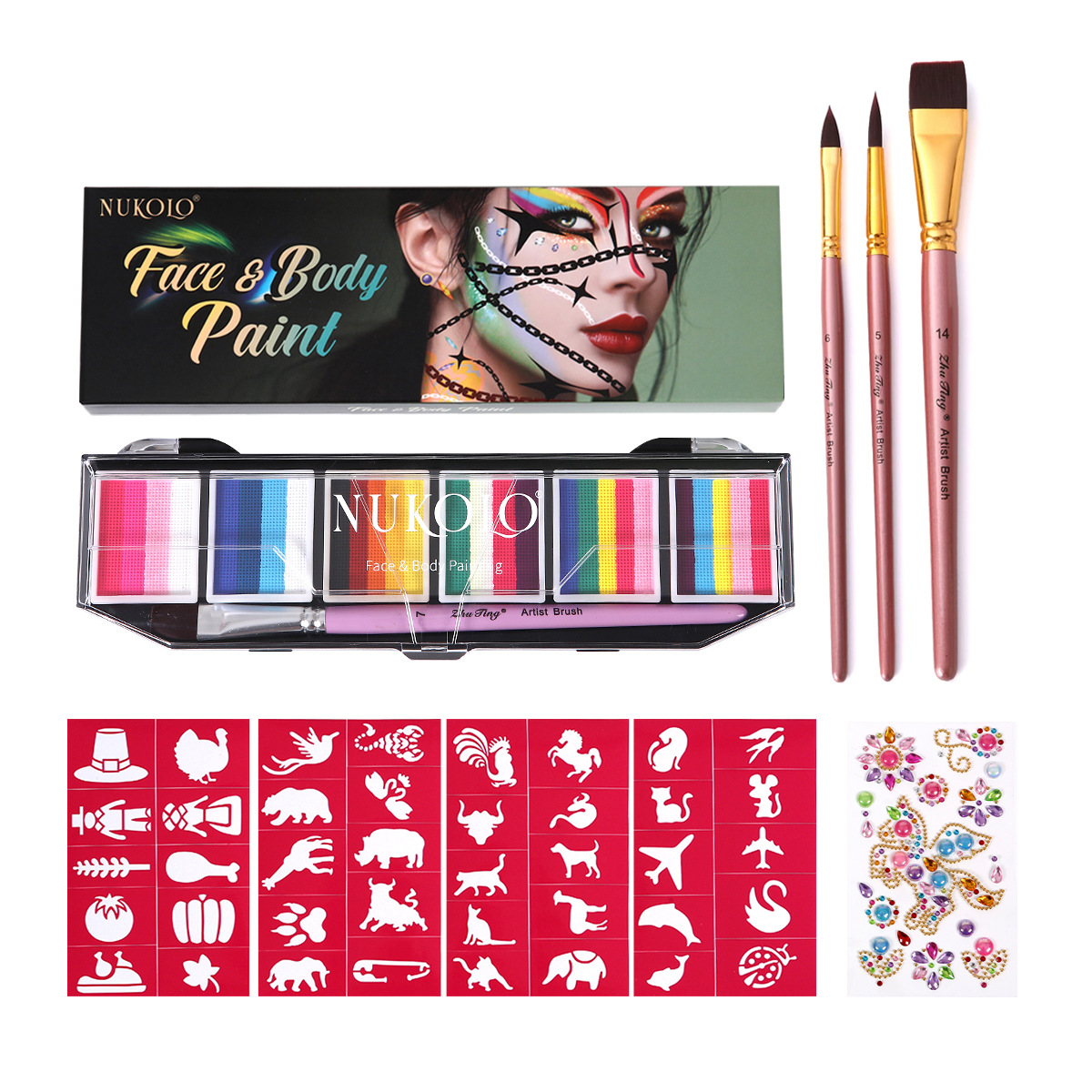 Ventas transfronterizas calientes 6 grupos de paleta de color de barra arcoíris conjunto acuoso cuerpo humano pintado pigmento de pintura facial pasta de color pigmento de acuarela