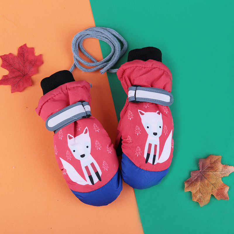 Nieve para niños forrada de lana engrosada impermeable antideslizante a prueba de viento de dibujos animados frío dedo paralelo dedo esquí bebé guantes de invierno