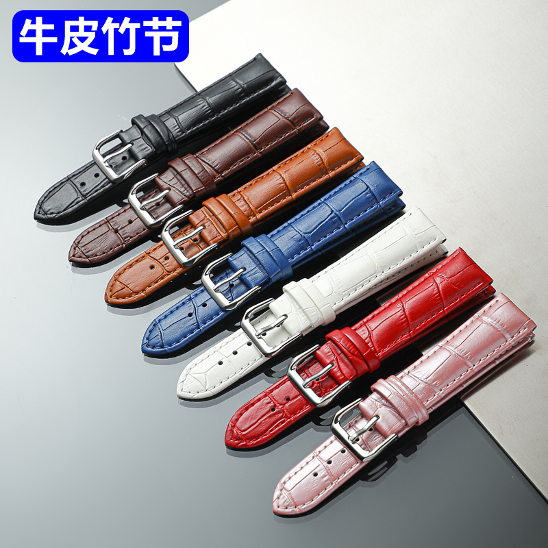 Casa de fábrica al por mayor de cuero de becerro correa de reloj patrón de bambú accesorios de reloj de cuero de vaca hebilla correa de reloj hombres y mujeres correa de reloj
