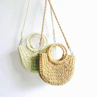 Handheld straw hand loop bag, beach shoulder bag