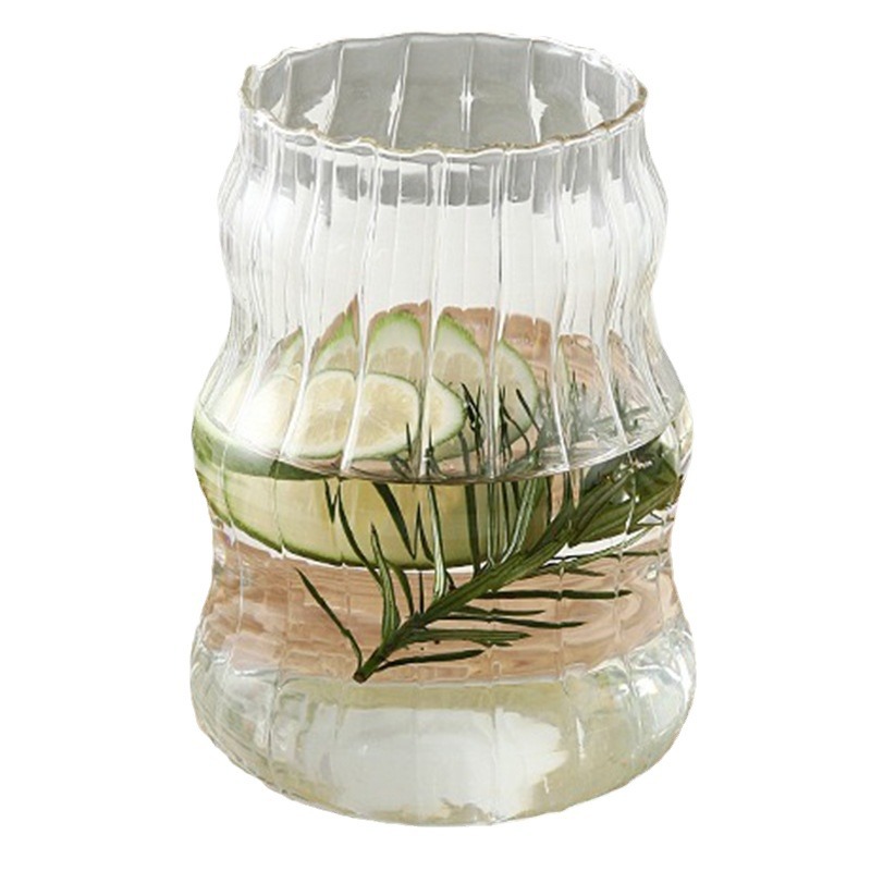 Taza de café de leche con tapa de alta borosilicina de vidrio de rayas de orugas taza de paja de vidrio de alta borosilicina 500ml
