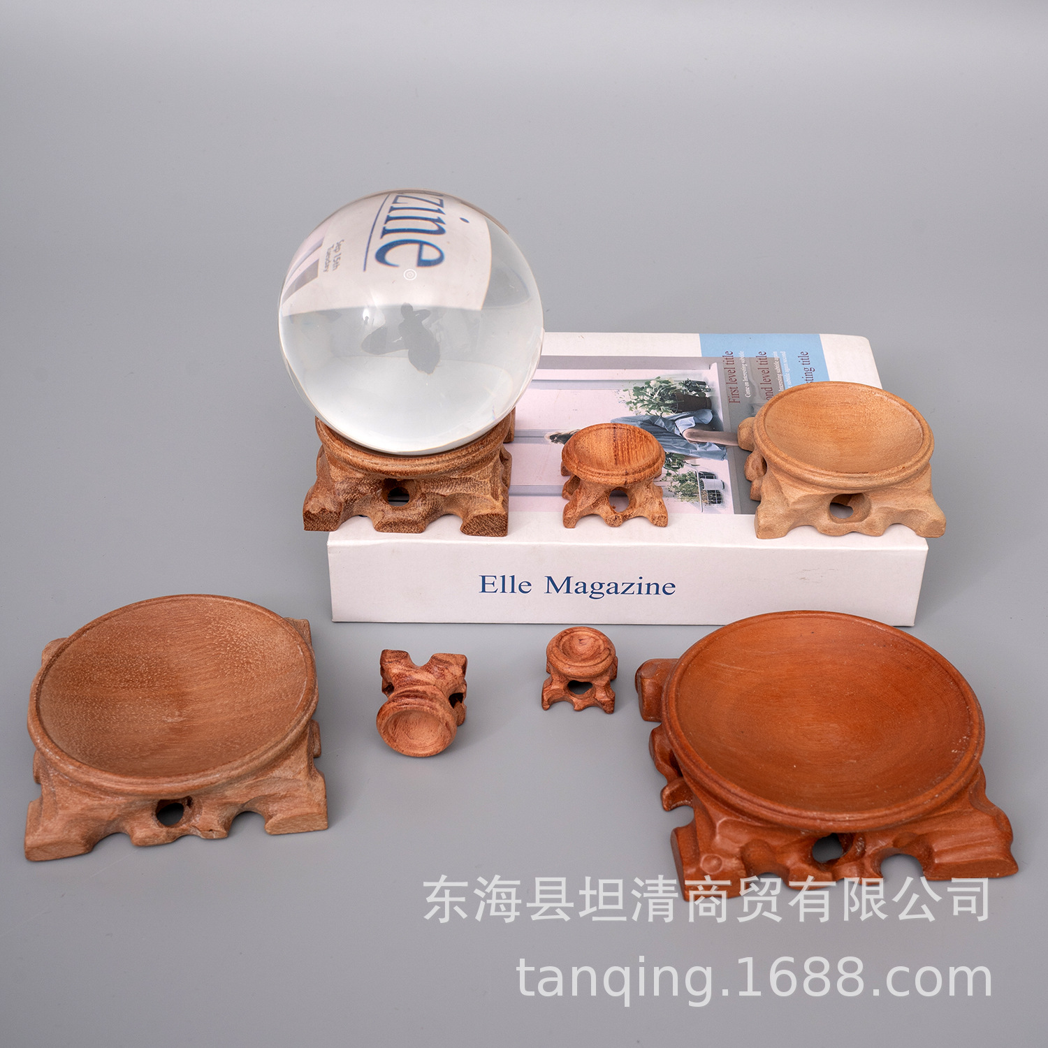文玩核桃葫芦底座托架实木摆件 水晶玉石原石圆形球托 镂空球座