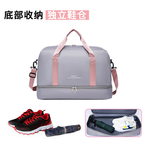 Cross-border travel bag with large capacity, high-end design, retractable handle, independent shoe compartment, can be carried by hand or slung as a travel bag.