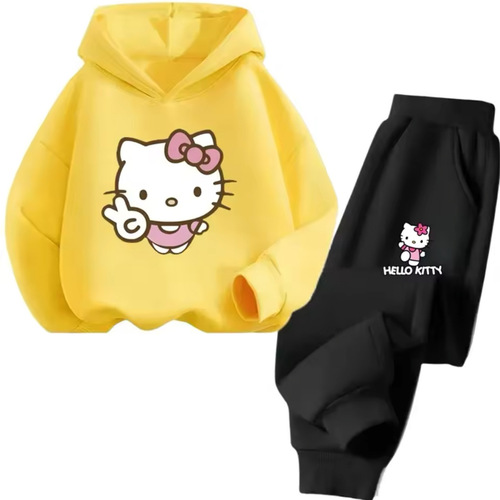 Hello Kitty set hooded hooded hoodie girl's feet tight pants two-piece spring and autumn children's thin top pants trend
