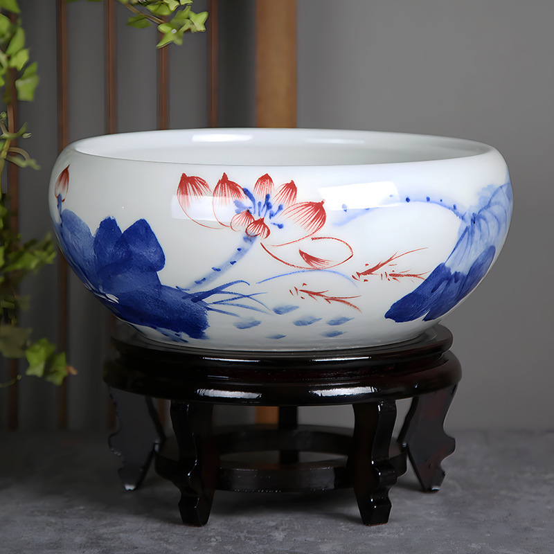 *金魚飼育用景徳鎮陶器大水槽、卸売亀鉢、水耕植物、睡蓮、蓮水槽、卓上飾り|undefined