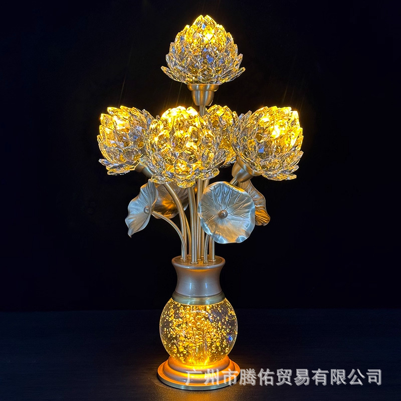led水晶莲花灯佛供灯佛堂寺庙插电供奉家用长明灯观音灯纯铜供灯|undefined