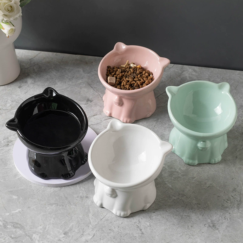 Керамическая милая миска для кошек Черная питьевая вода высокая миска для кошек миска для кошек
