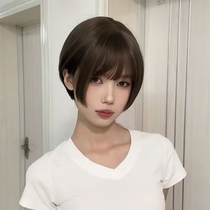 Wig Female Full Headband Internet Celebrity Fashion Bob Artificial Hair Natural Age Reduction Sweet and Cute Full Short Straight Hair