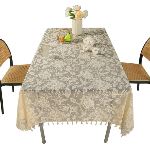 New lace rectangular tablecloth coffee table tablecloth no-wash simple tassel tablecloth home Nordic style release