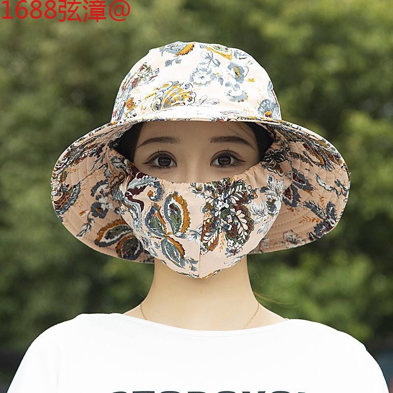 口罩一体帽子女士夏季户外防晒帽可折叠太阳帽防紫外线防风遮阳帽