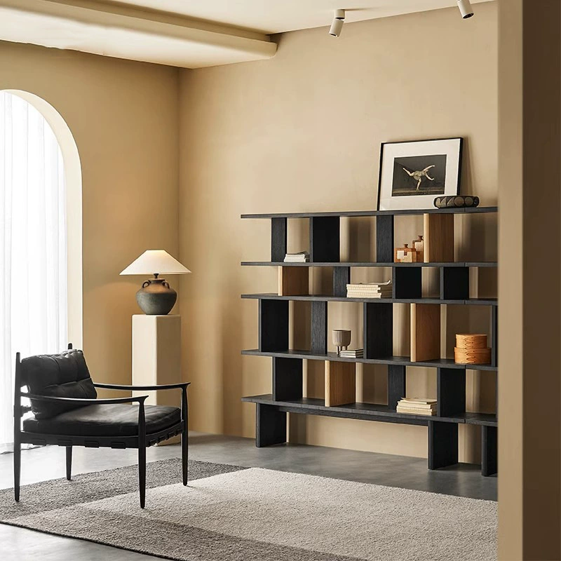 Простая книжная полка для чтения из цельного дерева, напольная встроенная настенная книжная полка из японского дуба, современная перегородка для хранения в гостиной