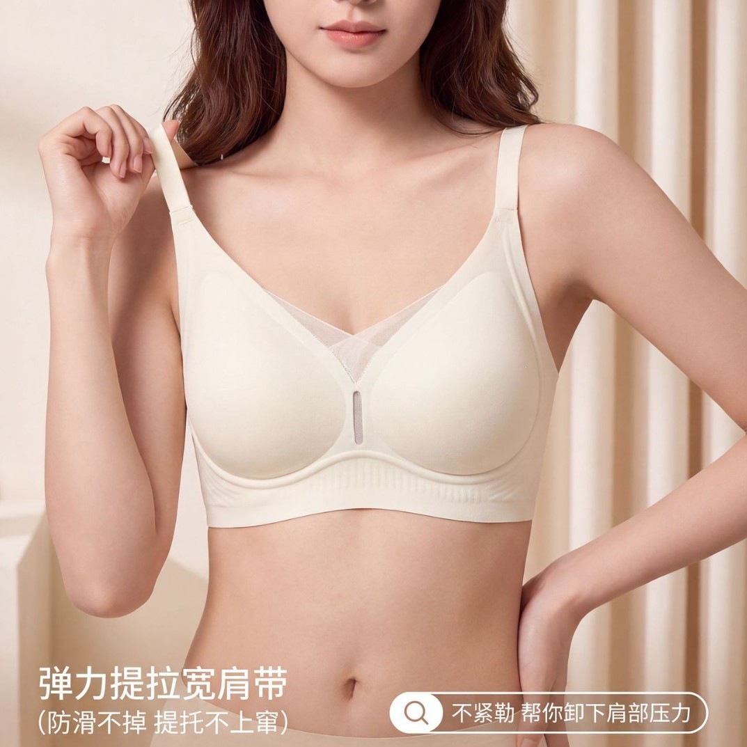 新款黑科技温感养护文胸性感聚拢网纱拼接V领无痕果冻软支撑内衣
