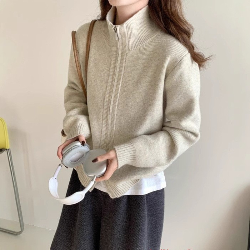 ダブルジッパーレッドセーターカーディガンジャケット女性の春と秋のアウターウェア韓国スタイル怠惰なスタイルソフトワックスルーズセータートップ|undefined