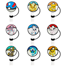 Pokémon Straw Cup Cover 8mm Dustproof Cover Removable Decorative Clip Food-Grade Silicone Straw Cap