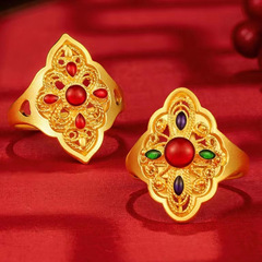 Copper-plated gold enamel court elegance women's ring Vietnamese gold simulation gold Shang Mei Eastern open finger ring wholesale
