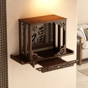 Small Buddhist Shrine Wall-Mounted Guanyin Buddha Statue Offering Table New Chinese Style Household Small Buddha Cabinet Incense Burner Storage Shelf
