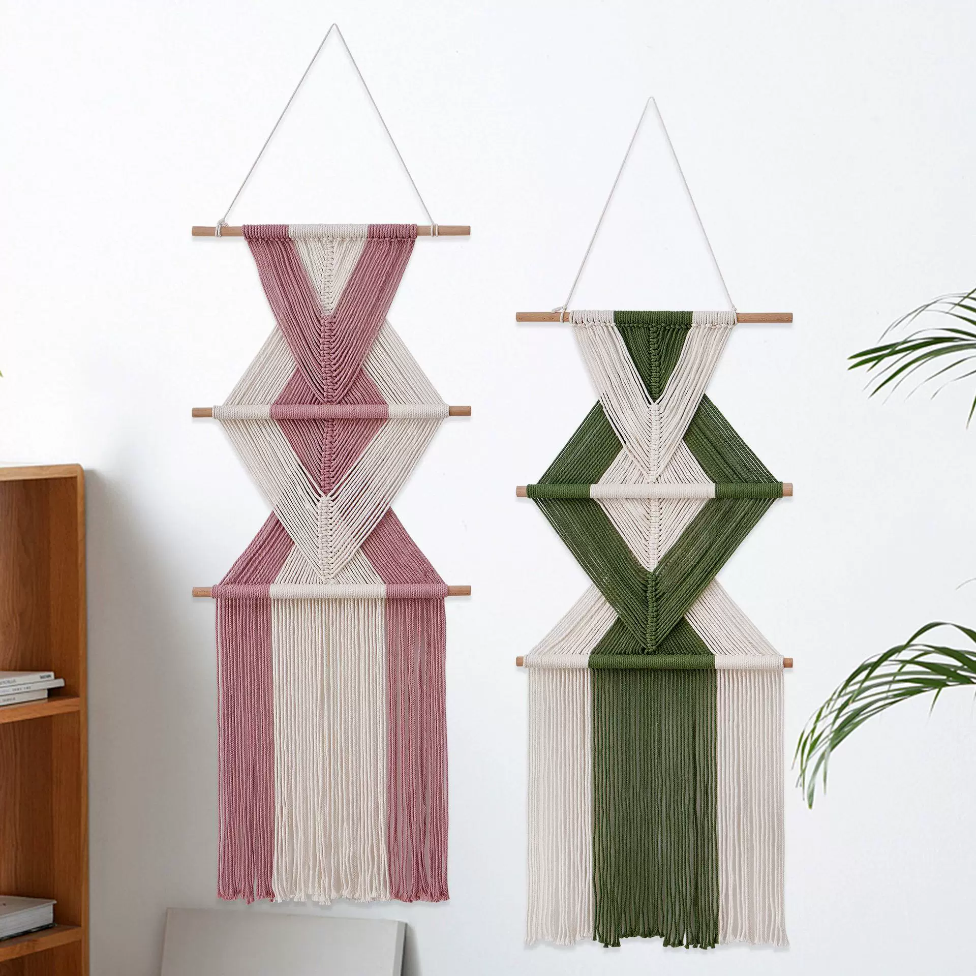 编织挂毯拼色 装饰手工编织挂毯 跨境波西米亚棉绳编织壁挂装饰