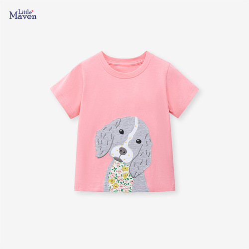 Little maven European and American style cartoon round neck girls' top summer pure cotton breathable short-sleeved children's T-shirt