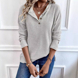 2024 Cross-border Amazon Europe and the United States New Women's Spring and Autumn Knitted Pit Strip Women's Pullover Half Open Collar Sweater