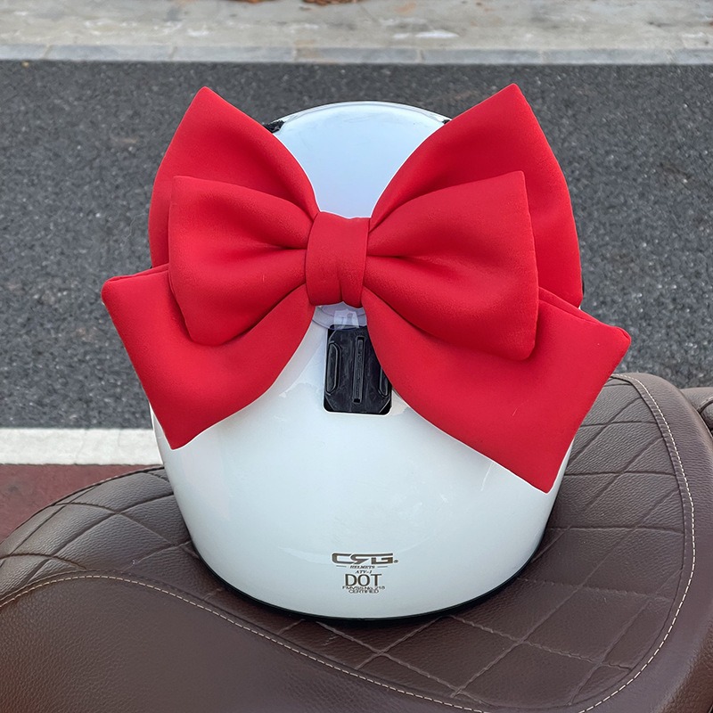 Motuoche Helmet Decoration Big Bow Motorcycle Accessories Electric Vehicle Helmet (Auto Parts and Accessories) - red-double-layer-bow-velcro