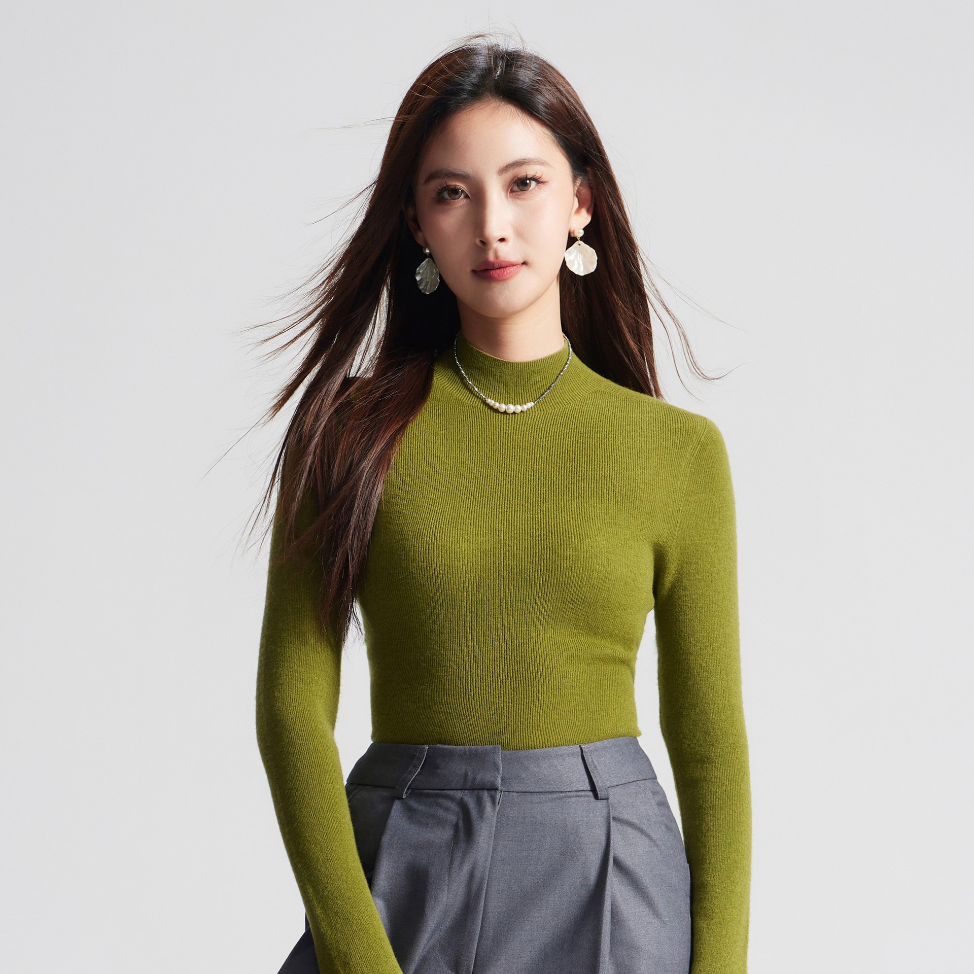 洗濯機で洗えるシームレス18針精編ニットベースレイヤー100%ピュアファインウールセーター女性用秋冬ハイネックセーター