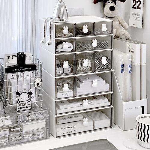 Simple and fashionable stationery storage box desktop student multi-grid drawer pen holder cabinet office tape hair accessories sundry