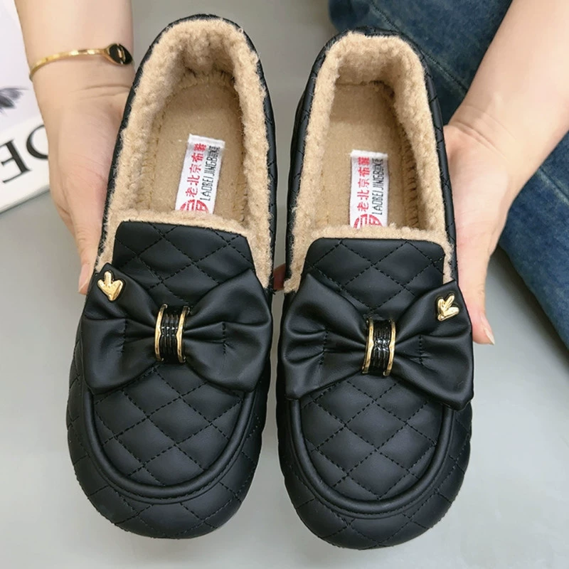 Зимняя меховая обувь женская 2024 новая мода дикая плюшевая бобовая обувь противоскользящая теплая хлопковая обувь Lefu