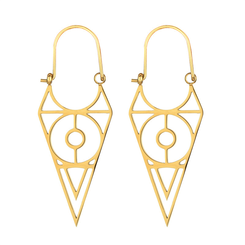 Joyería de comercio exterior europeo y americano de acero inoxidable hueco geométrico triángulo pendientes vintage bohemio tallado pendientes